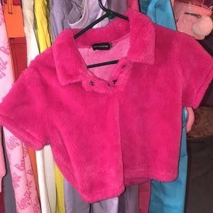 Furry hot pink collared shirt